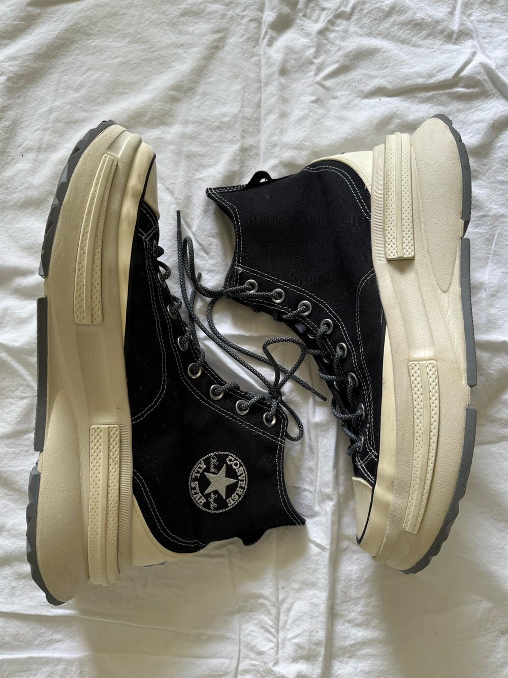 Converse Black, Purple and Cream Platform Chuck Taylor High Top Sneakers